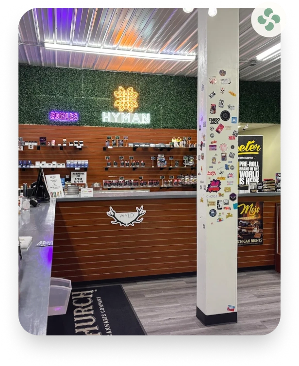 Lucky Buds MI cannabis dispensary shop in Stanton and Crystal Michigan showroom